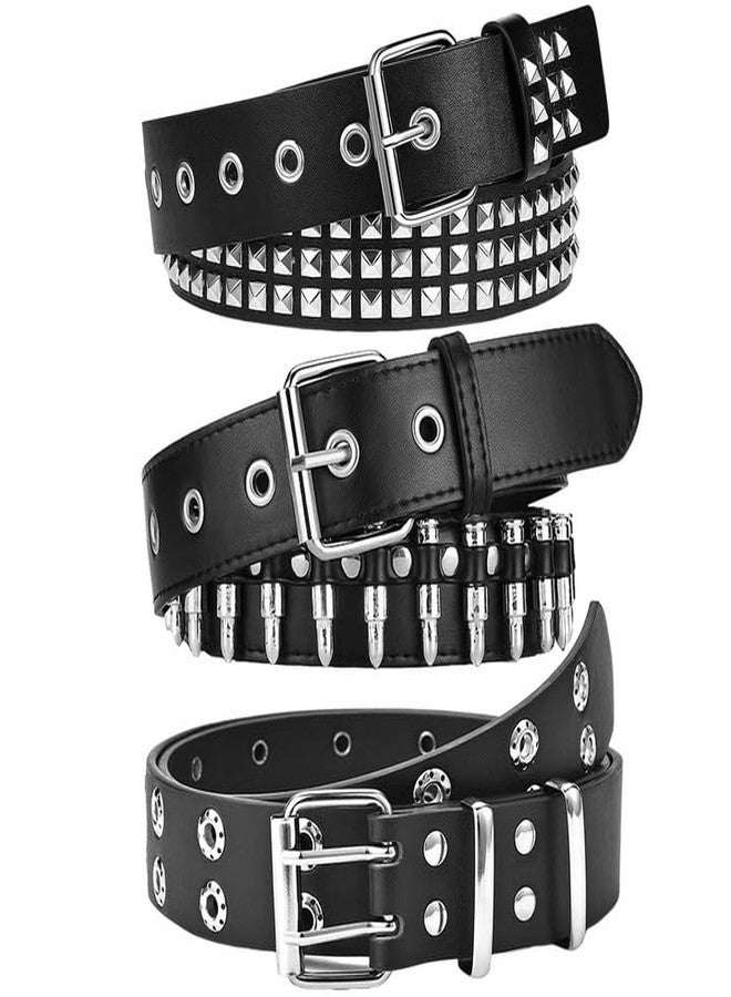 YOGEYOGE Black Studded Belt, 3 Pcs Y2K Belt Emo Girl Goth Punk Rock Double Grommet with Pyramid Scene for Women Men - Image 1